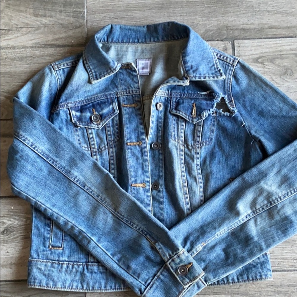 Distressed jean jacket